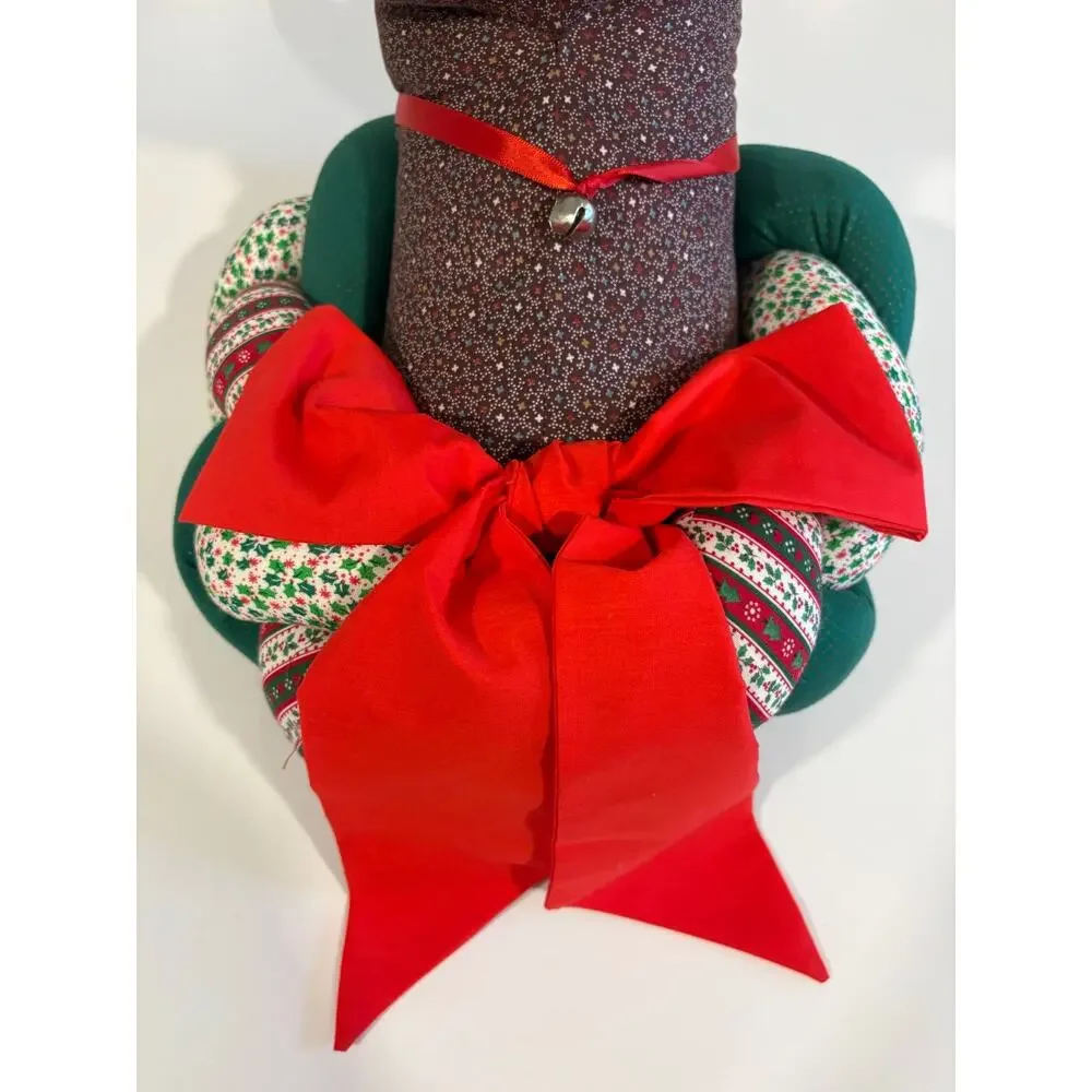 Vintage Patchwork Fabric Reindeer Rudolph Christmas Wreath
